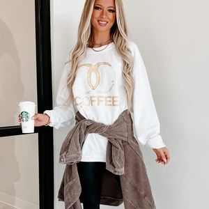 NanaMacs Coffee Addict Oversized Corded Graphic Crewneck Top - Size Small